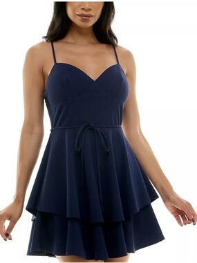 B Darlin Navy Tiered Spaghetti-Strap Mini Dress size 9/10 Junior.